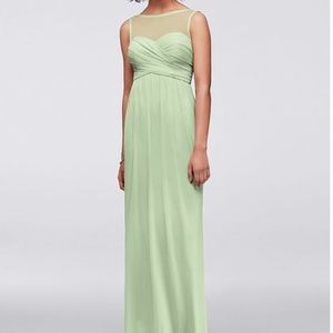David's Bridal Long Mesh Dress w Illusion Neckline